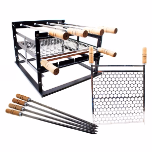 Kit suporte 4 espetos com grelha churrasqueiras alvenaria preto