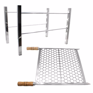 Suporte inox com grelha para churrasqueira de alvenaria