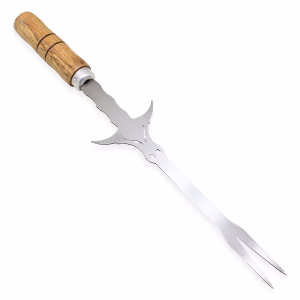 Garfo Churrasco Carne Trinchante Cabo Madeira 44cm
